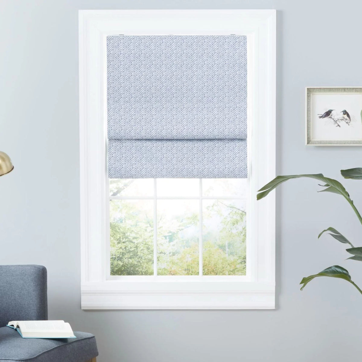 Exclusive Home Esme Total Blackout Roman Shade, 23"x64", Slate Blue