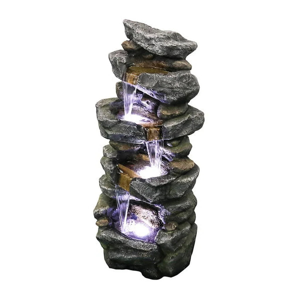 Fithood 40inches High Stacked Simulated Rock moisture Fountain with LED Lights