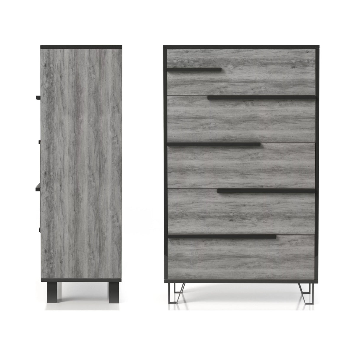 Denhour DH BASIC Modern Vintage Grey Oak 5-Drawer Chest by