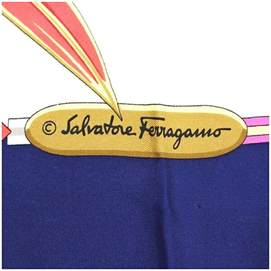 Pre-Owned Salvatore Ferragamo Silk Scarf Muffler Navy x Multicolor Leopard Print Women's (Good)